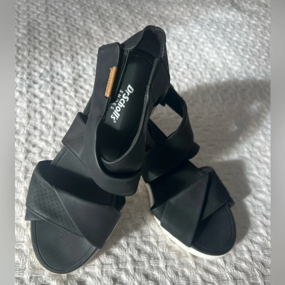 Dr. Scholl's Black & White Strap Low Wedge Sandals Women's Time Off Fun 7M - Picture 2 of 6